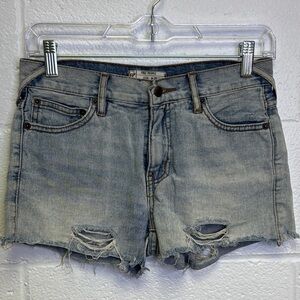 Free People Blue Distressed Jean mini Shorts Raw Hem